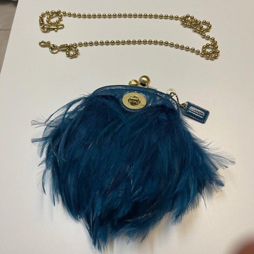 RARE COACH OSTRICH Feathers Handbag Clutch Limited Edition Poppy Teal Peacock